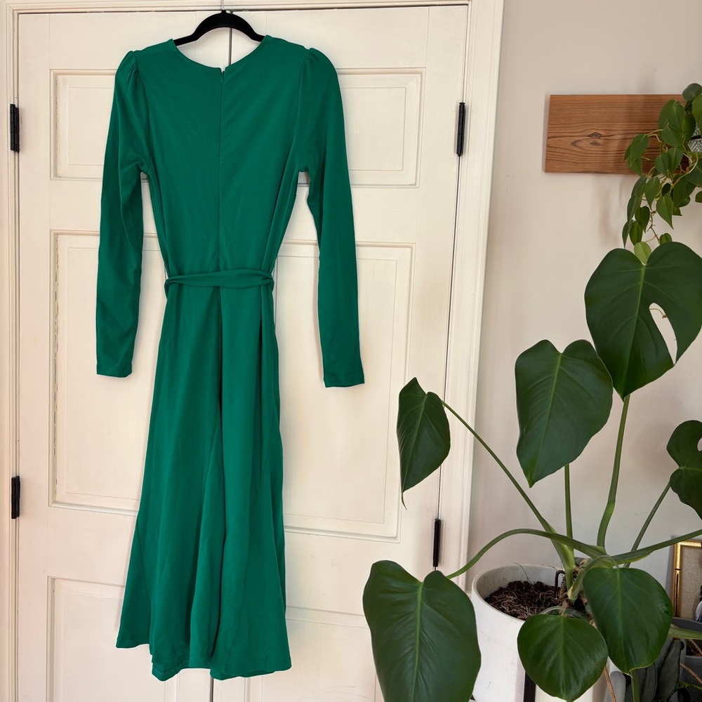 Boden Emilie Solid Green Jersey Knit Long Sleeve Midi Dress Tie Waist Size 6 NWT - Picture 7 of 11